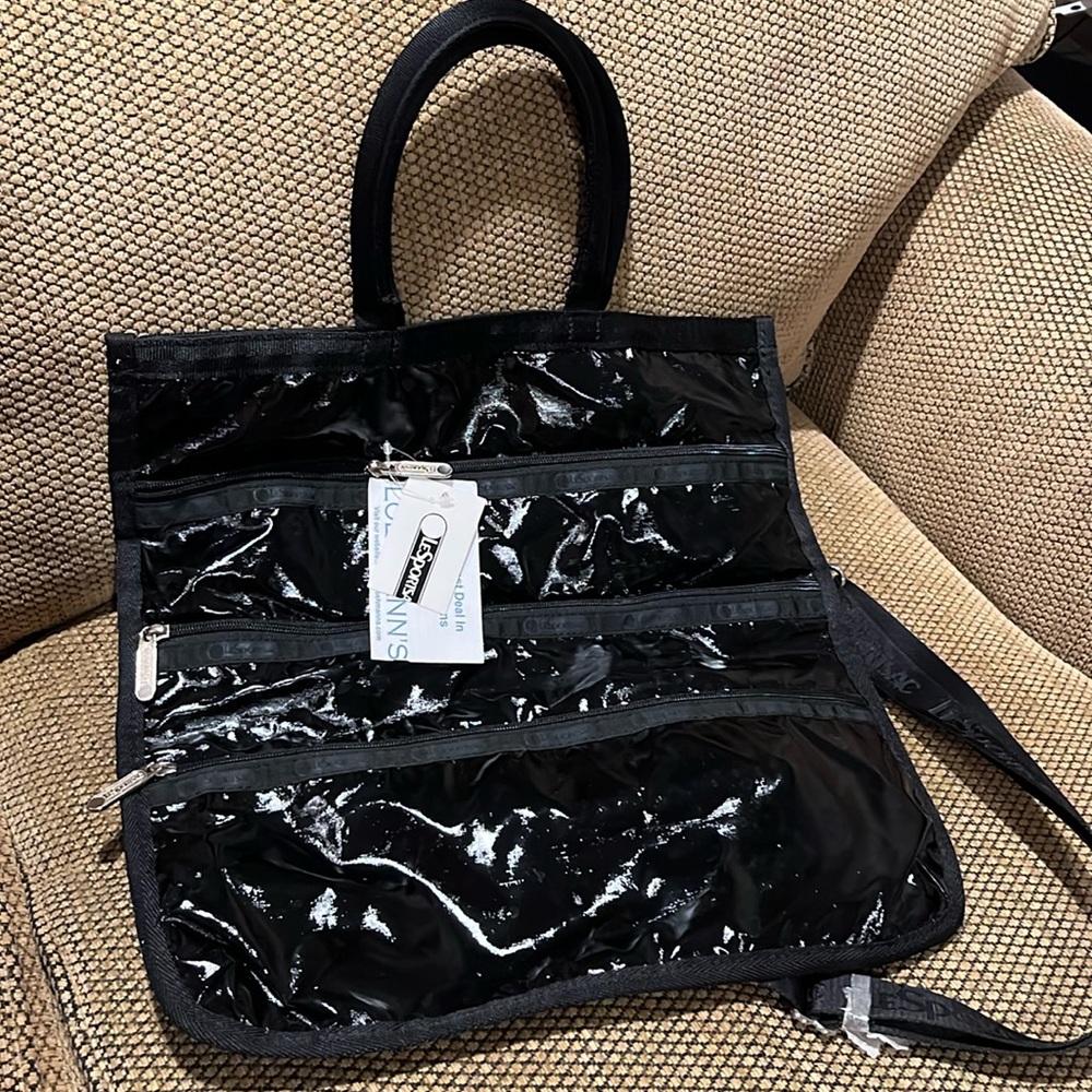 LeSportSac shiny black zip tote NWT, vintage